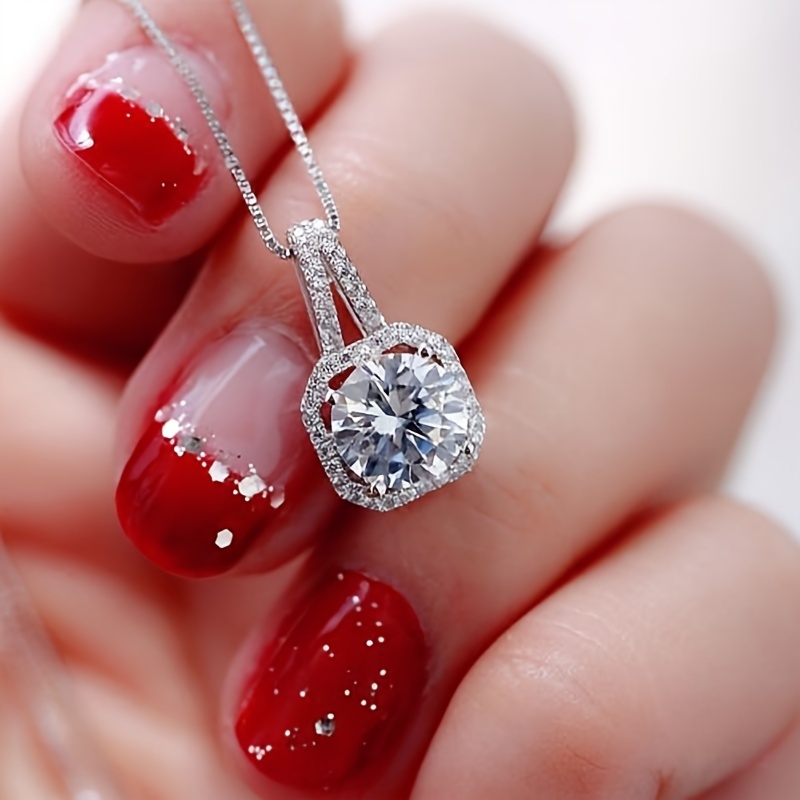 Women's Square Halo Cubic Zirconia Pendant Necklace